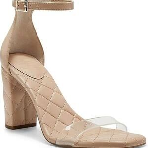 INC Women's Tan Faux Leather Quilted Ankle Buckle Strap Block Heel Lexini 7M NIB